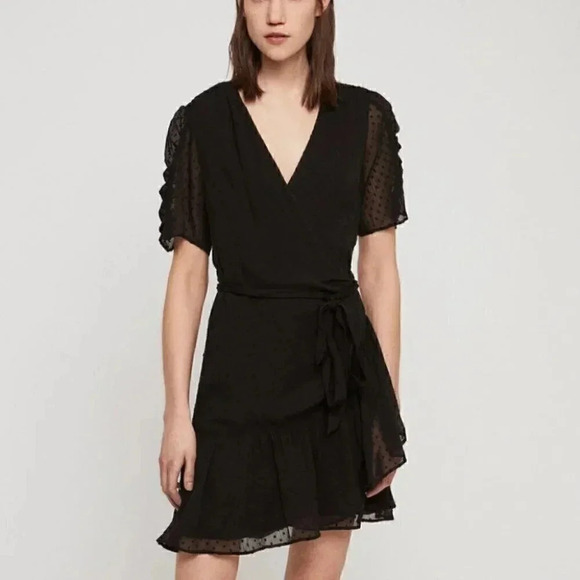 NEW All Saints Sienna Wrap Dress Black Minimalist Neutral Wedding Date Night LDB - Picture 1 of 7